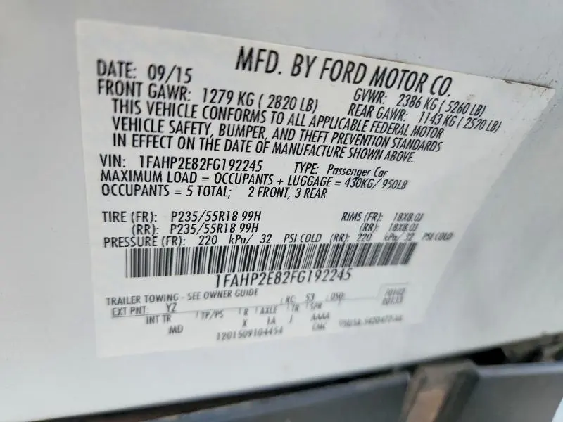 2015 FORD TAURUS SEL  