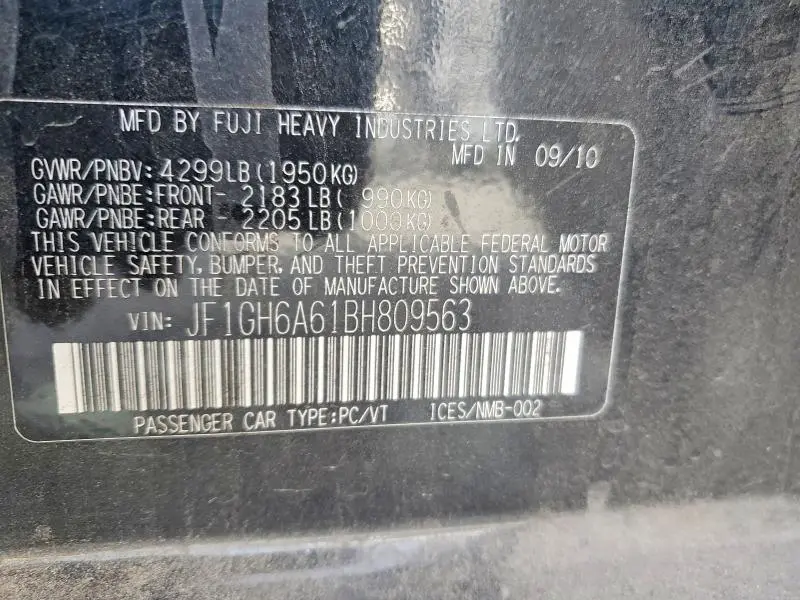 2011 SUBARU IMPREZA 2.5I  