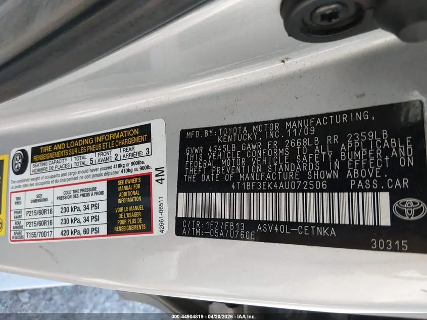 2010 TOYOTA CAMRY  