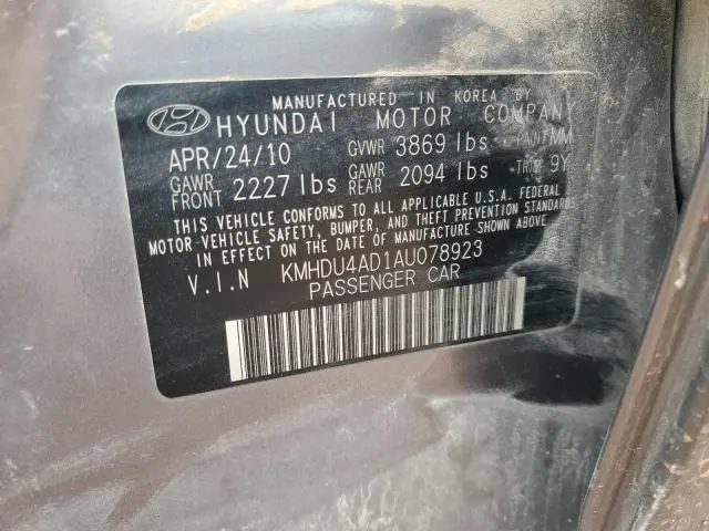 2010 HYUNDAI ELANTRA BLUE  