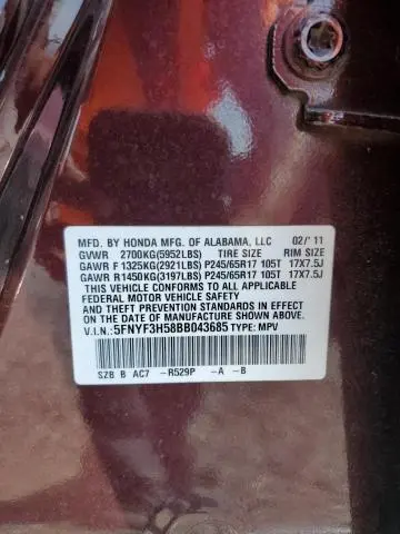 2011 HONDA PILOT EXL