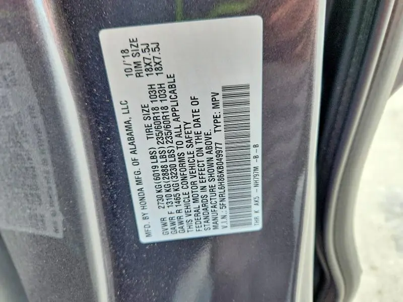 2019 HONDA ODYSSEY TOURING  