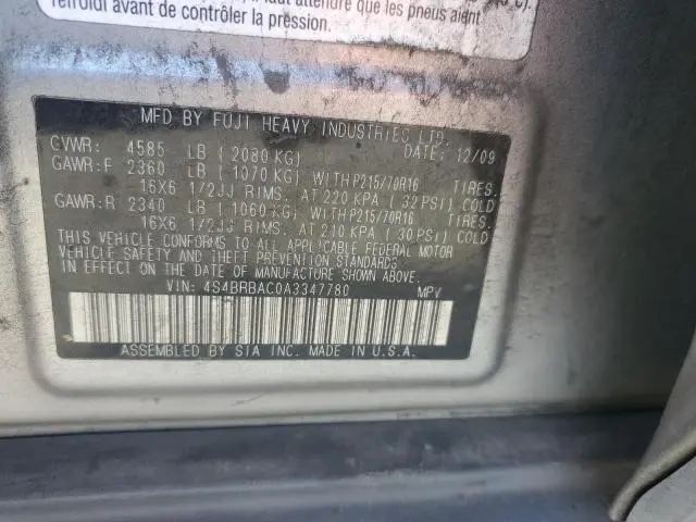 2010 SUBARU OUTBACK 2.5I  