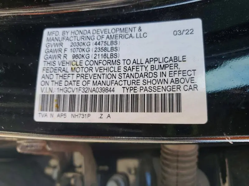 2022 HONDA ACCORD SPORT  