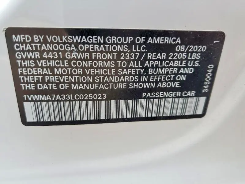 2020 VOLKSWAGEN PASSAT R-LINE  
