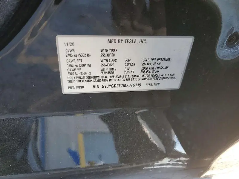 2021 TESLA MODEL Y   