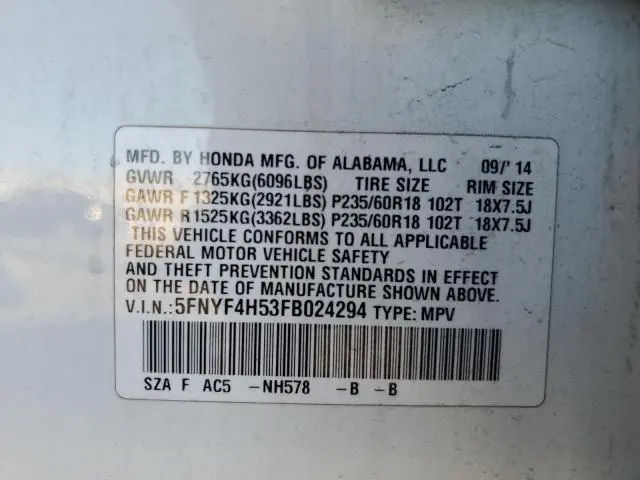 2015 HONDA PILOT EXL  