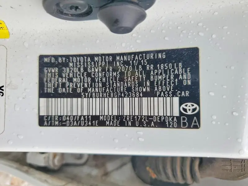 2016 TOYOTA COROLLA L  