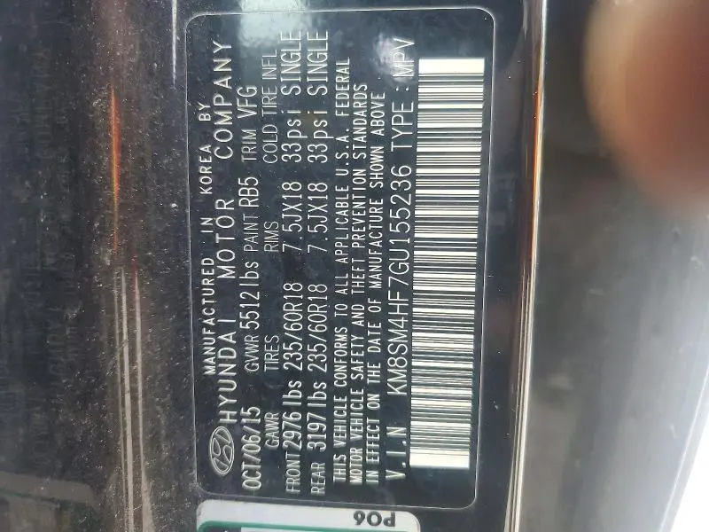 2016 HYUNDAI SANTA FE SE  