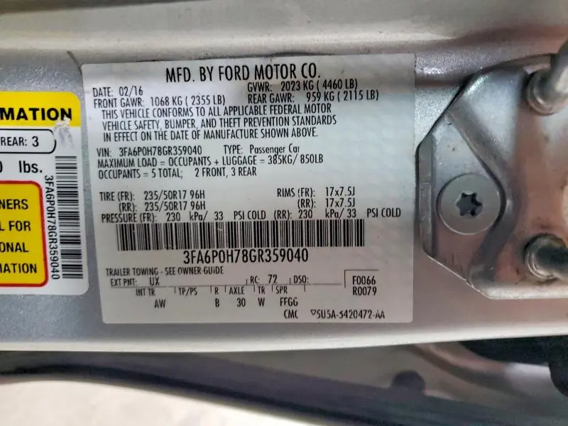 2016 FORD FUSION SE  
