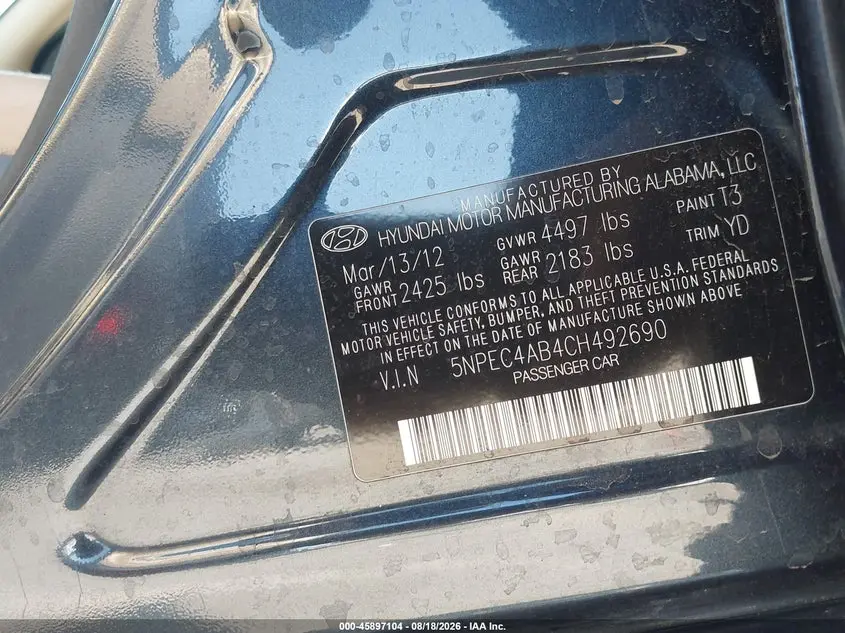 2012 HYUNDAI SONATA LIMITED 2.0T