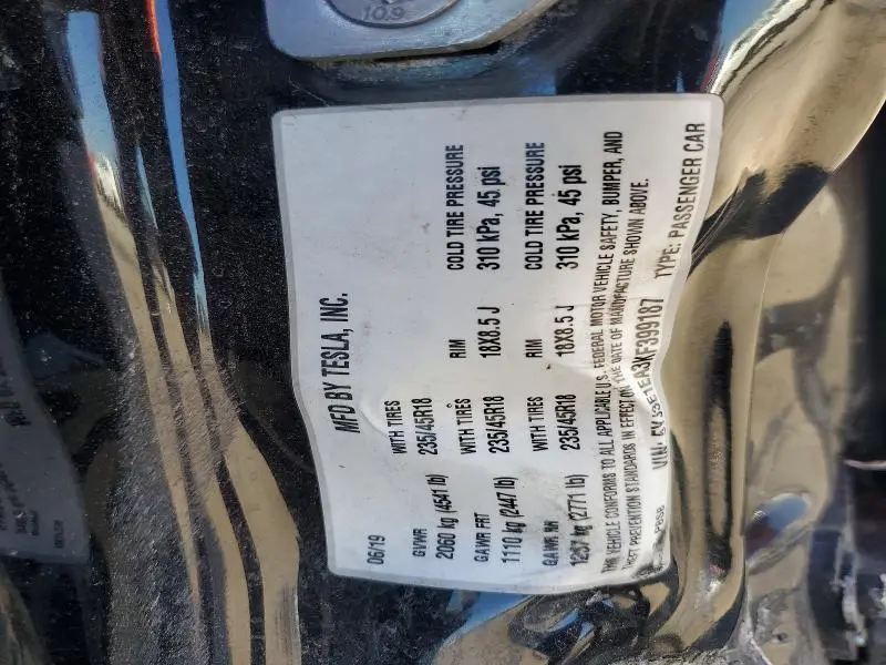 2019 TESLA MODEL 3   