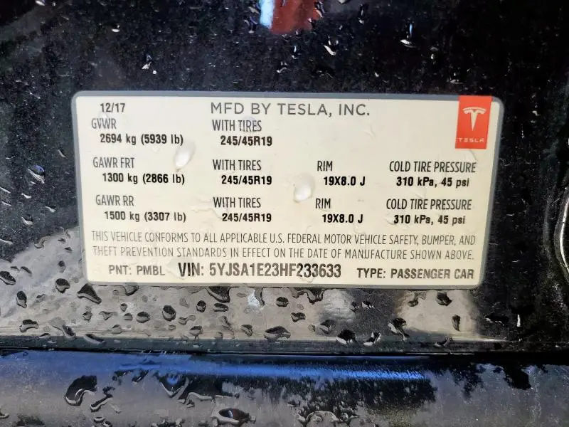 2017 TESLA MODEL S   