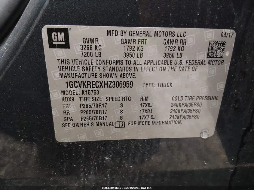 2017 CHEVROLET SILVERADO 1500 1LT