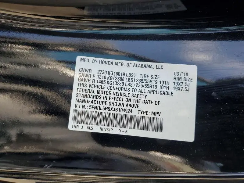 2018 HONDA ODYSSEY ELITE  