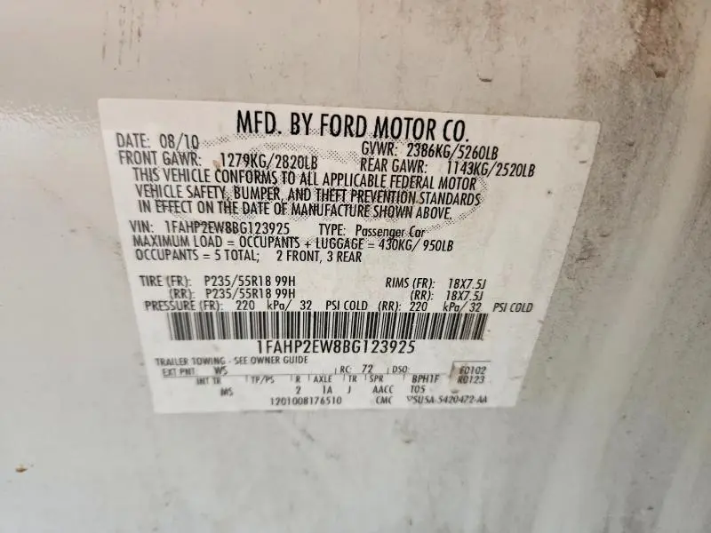 2011 FORD TAURUS SEL  