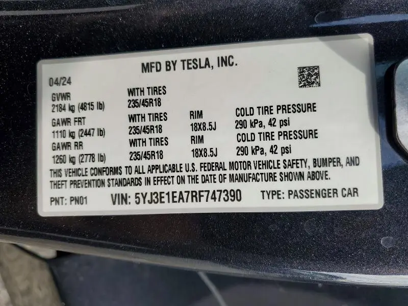 2024 TESLA MODEL 3   