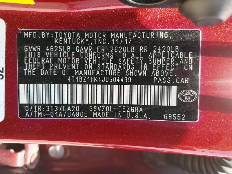 2018 TOYOTA CAMRY XLE V6  