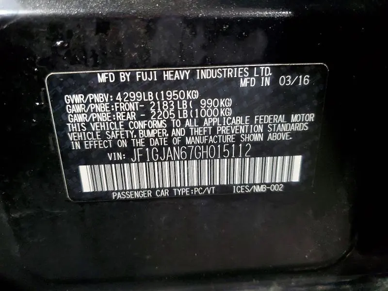 2016 SUBARU IMPREZA LIMITED  