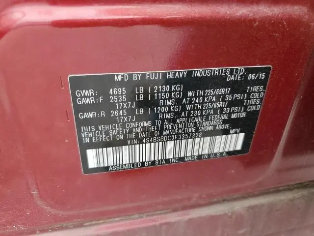 2015 SUBARU OUTBACK 2.5I PREMIUM  