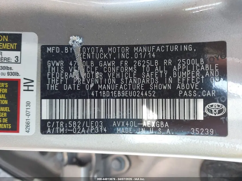 2014 TOYOTA AVALON HYBRID XLE TOURING