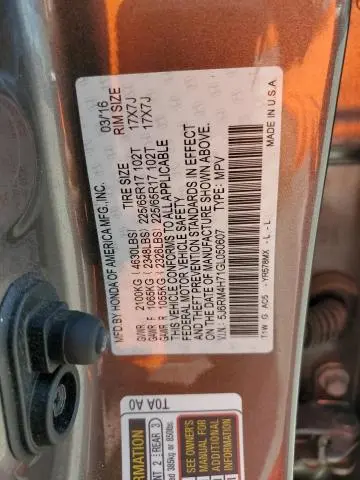 2016 HONDA CR-V EXL  