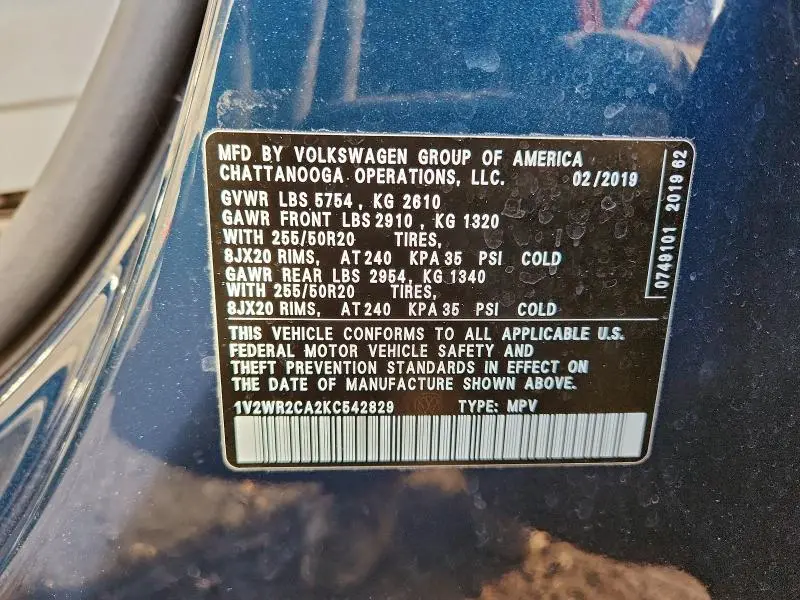 2019 VOLKSWAGEN ATLAS SE  