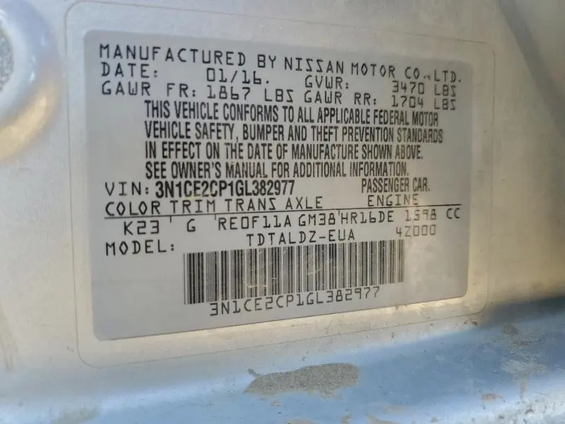 2016 NISSAN VERSA NOTE S  