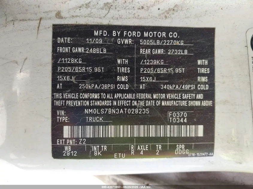 2010 FORD TRANSIT CONNECT XLT