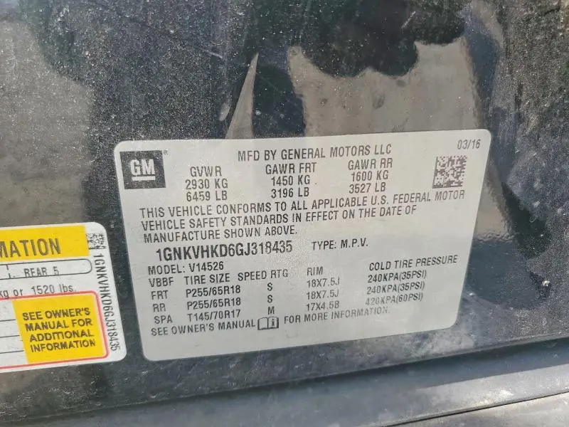 2016 CHEVROLET TRAVERSE LT  