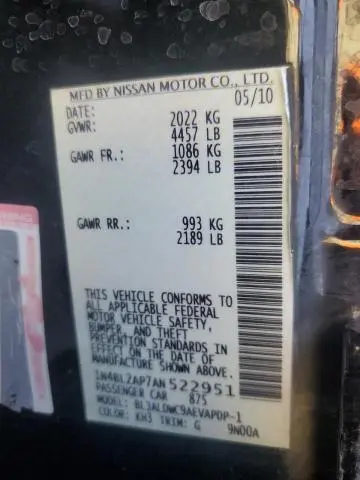 2010 NISSAN ALTIMA SR  