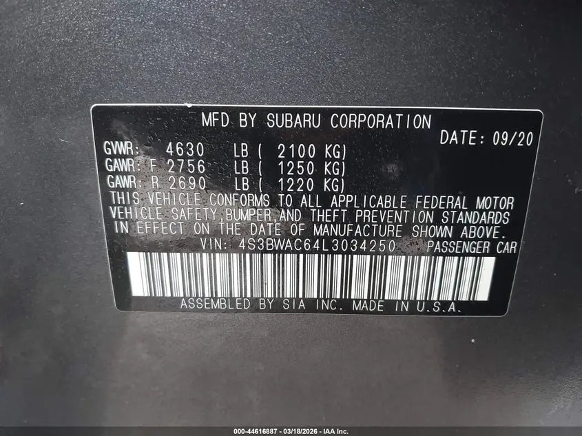 2020 SUBARU LEGACY PREMIUM