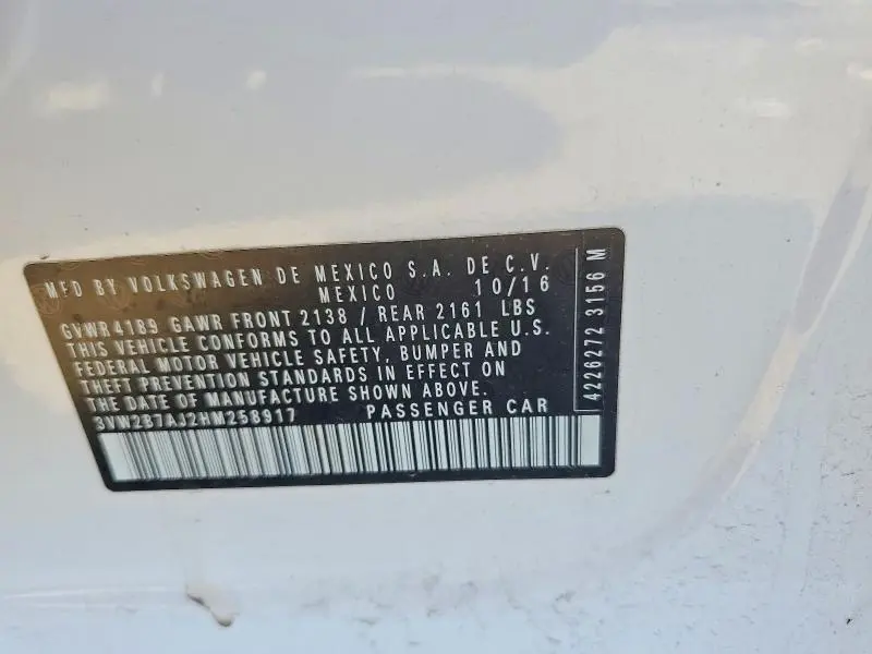 2017 VOLKSWAGEN JETTA S  