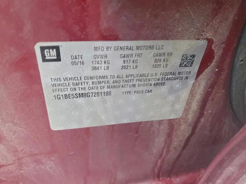 2016 CHEVROLET CRUZE LT  