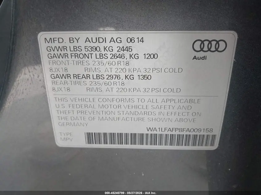 2015 AUDI Q5 2.0T PREMIUM