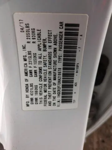 2017 HONDA ACCORD EX  