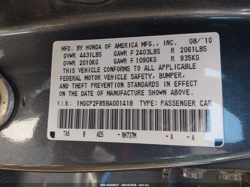2011 HONDA ACCORD 2.4 EX-L