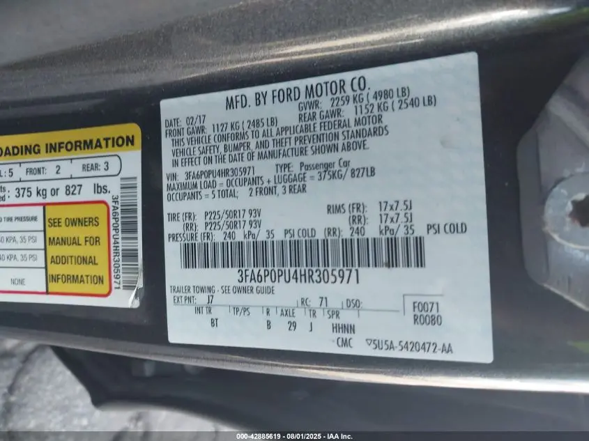 2017 FORD FUSION ENERGI SE LUXURY