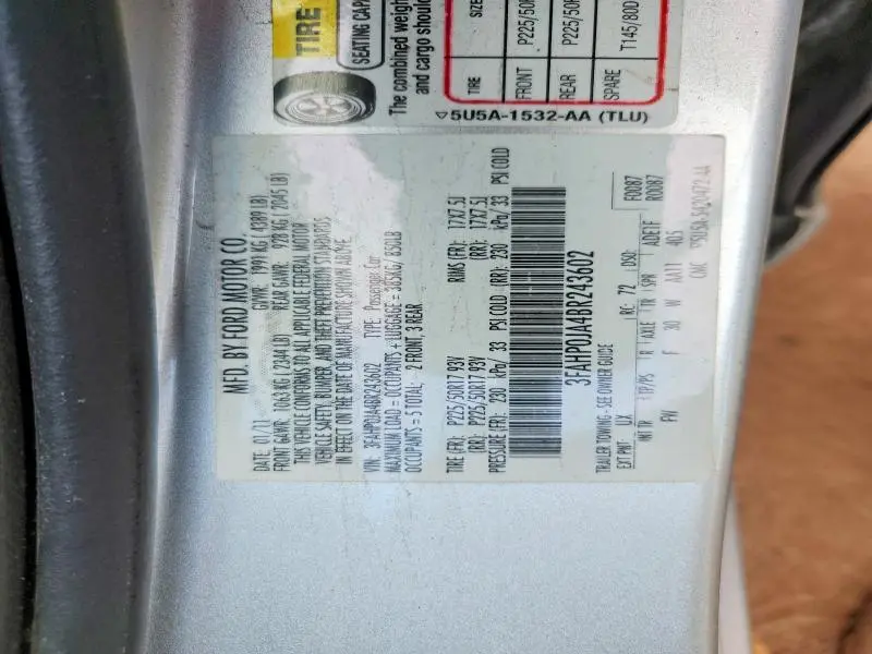 2011 FORD FUSION SEL  