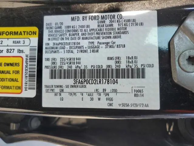 2020 FORD FUSION SEL