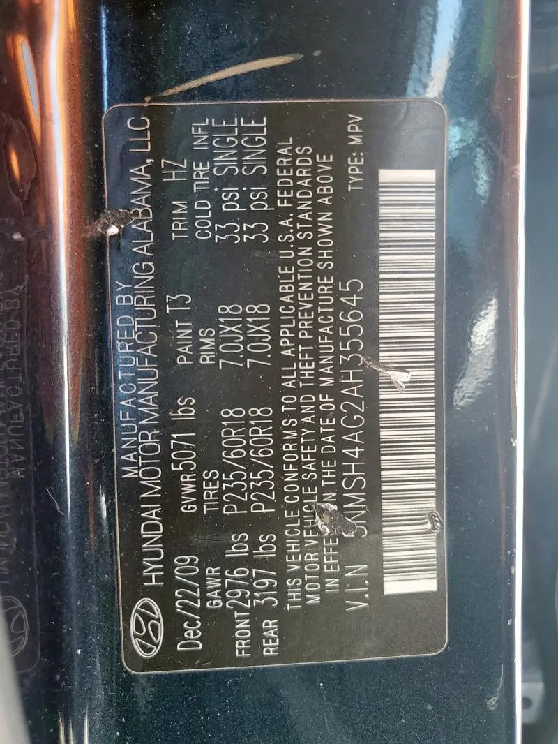 2010 HYUNDAI SANTA FE SE  