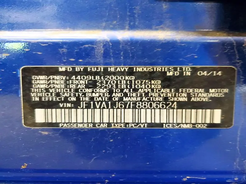 2015 SUBARU WRX LIMITED  