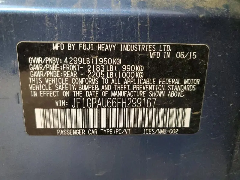 2015 SUBARU IMPREZA SPORT  