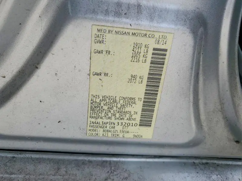 2015 NISSAN ALTIMA 2.5 S  