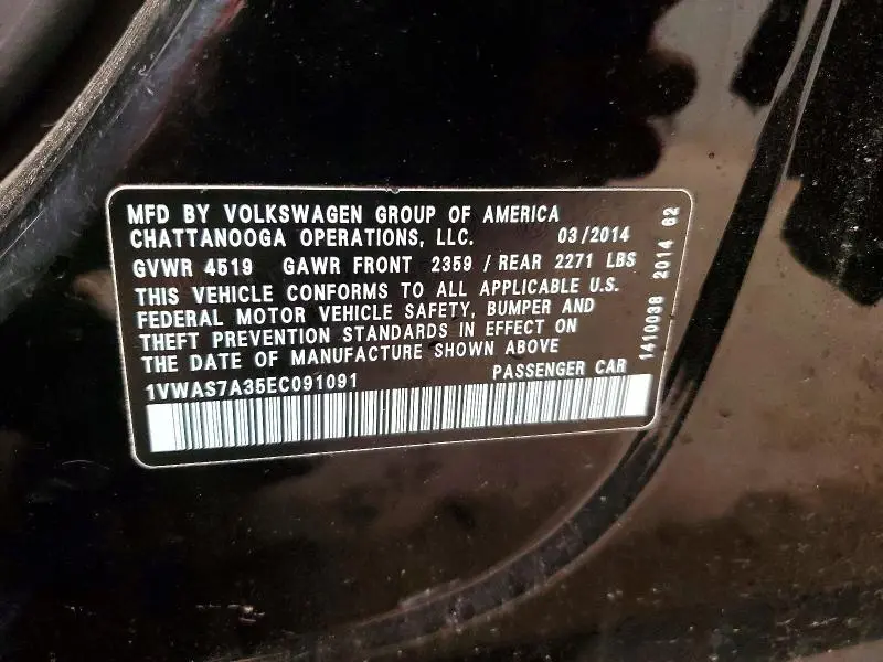 2014 VOLKSWAGEN PASSAT   