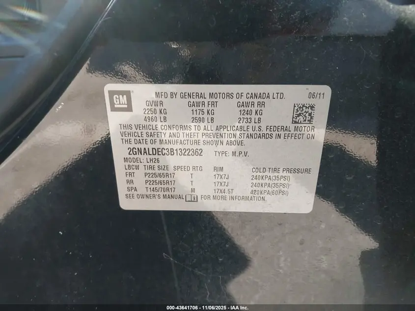 2011 CHEVROLET EQUINOX 1LT