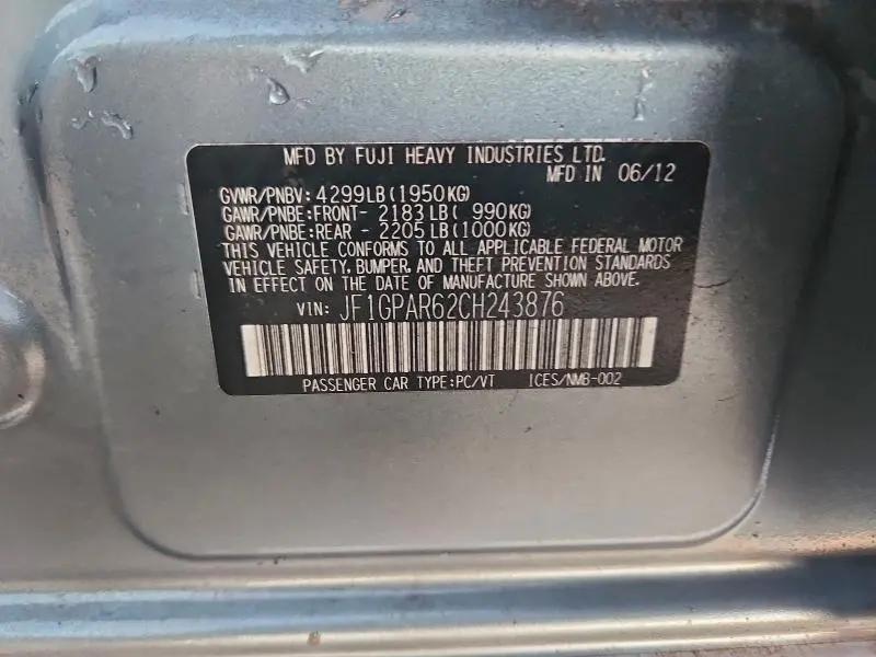 2012 SUBARU IMPREZA SPORT LIMITED  