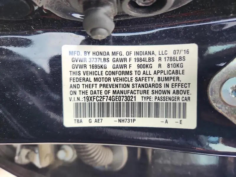 2016 HONDA CIVIC EX  
