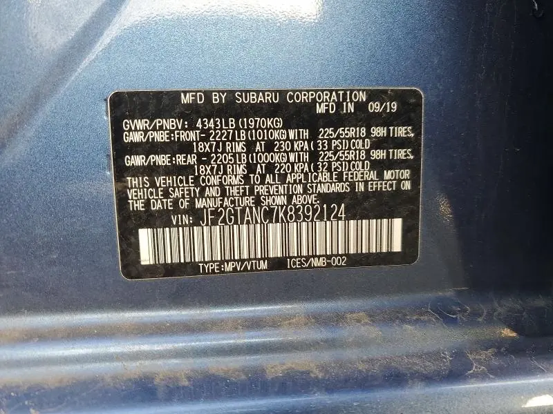 2019 SUBARU CROSSTREK LIMITED  