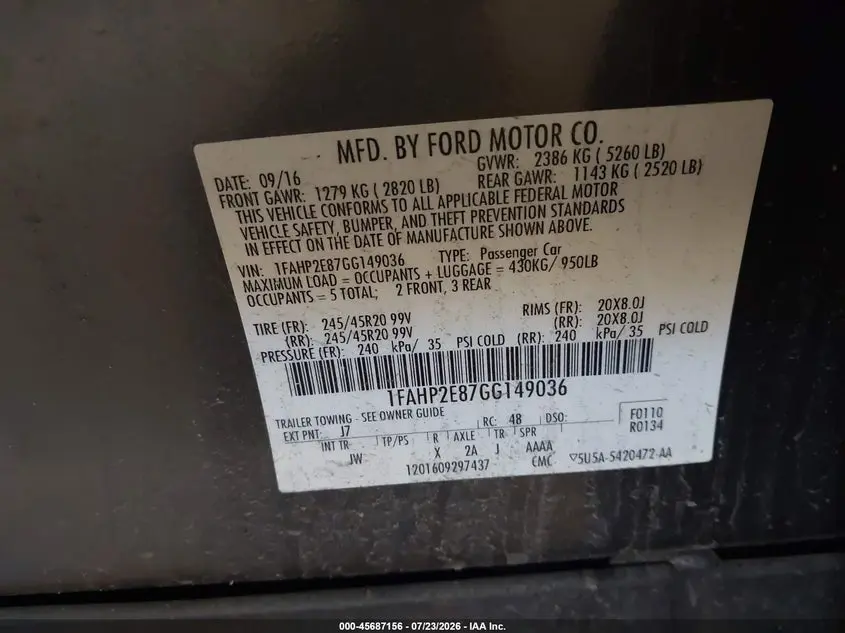 2016 FORD TAURUS SEL